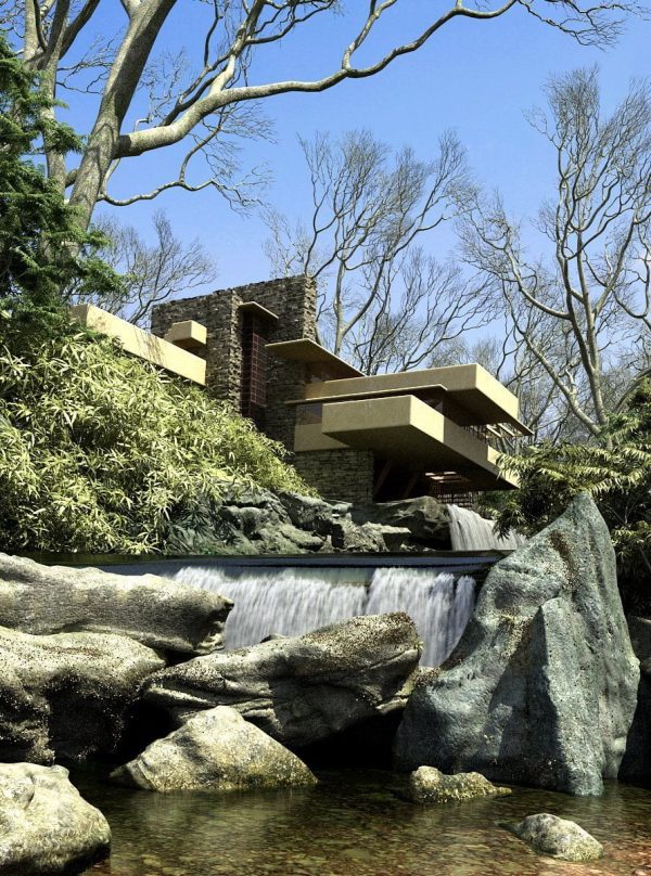 Falling Water  By Frank Louyd Wright Exterior Scene  003