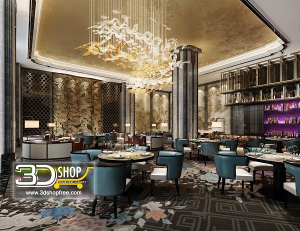 Chinese style Cafe & Restaurant Interior Scene 035
