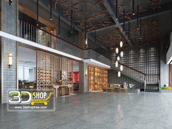 Chinese style Cafe  & Restaurant Interior Scene 040