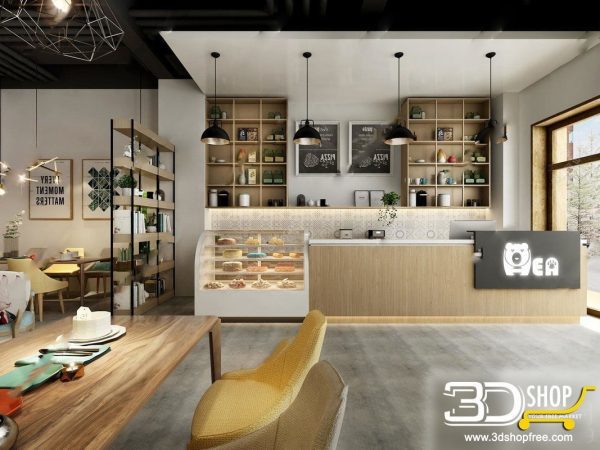 Modern style Cafe & Restaurant Interior Scene  231