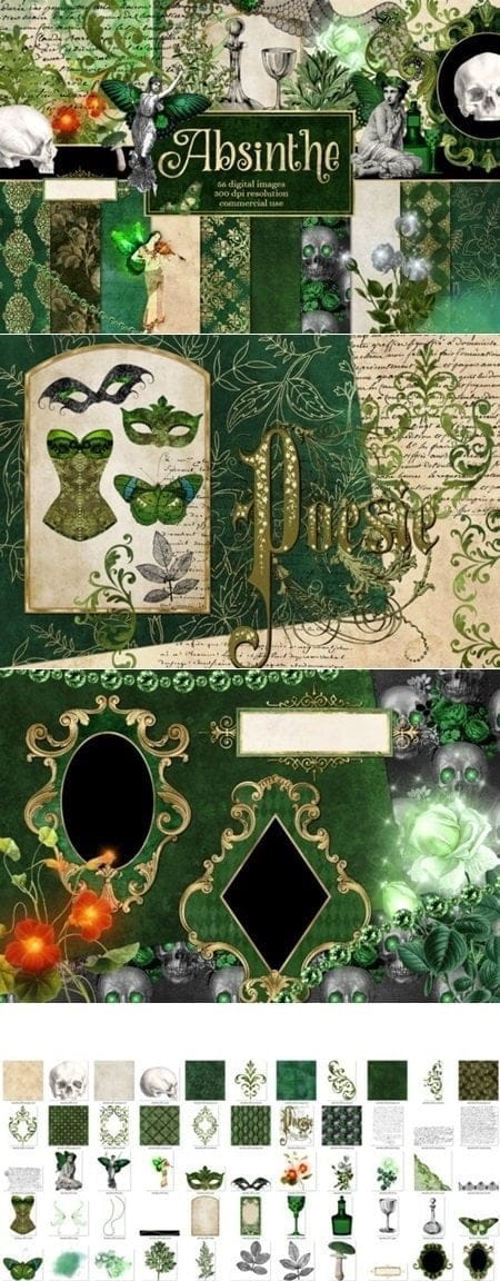 3dshop, absinthe, creativefabrica, digital, Free download, kit, scrapbook