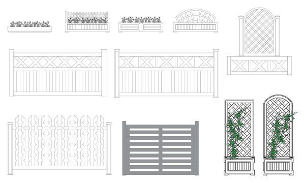 074-Flower-Bed-And-Wooden-Fence-Cad-Blocks