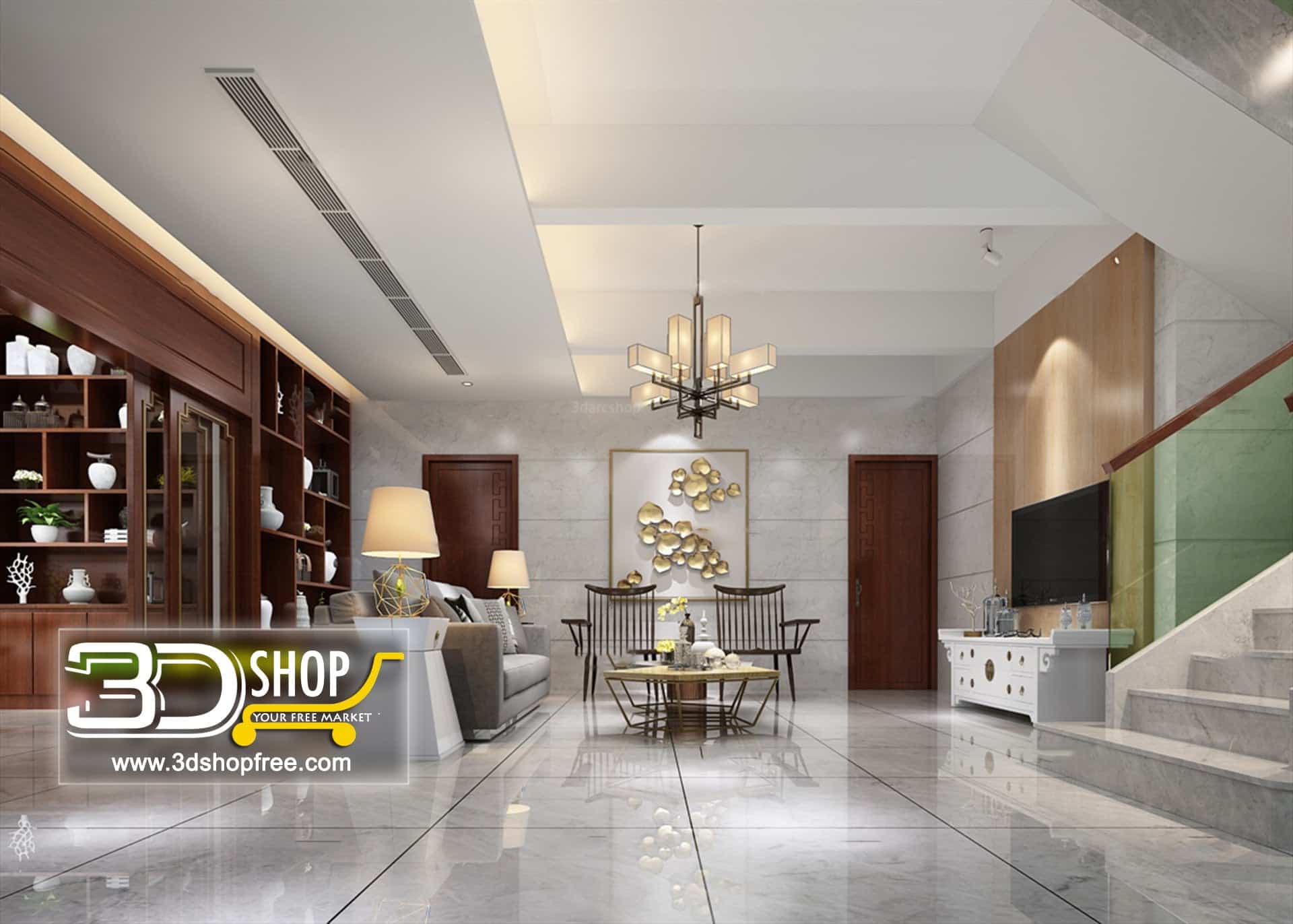 3d max, 3d model, 3dshop, Chinese style, Free download, Interior Design, Living, V-ray, Living Room