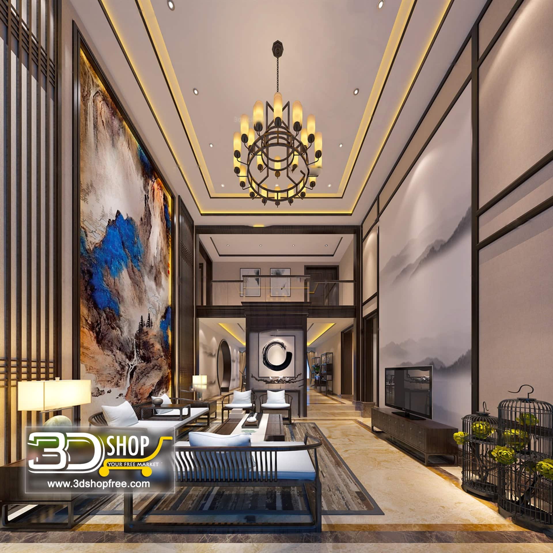 3d max, 3d model, 3dshop, Chinese style, Free download, Interior Design, Living, V-ray, Living Room
