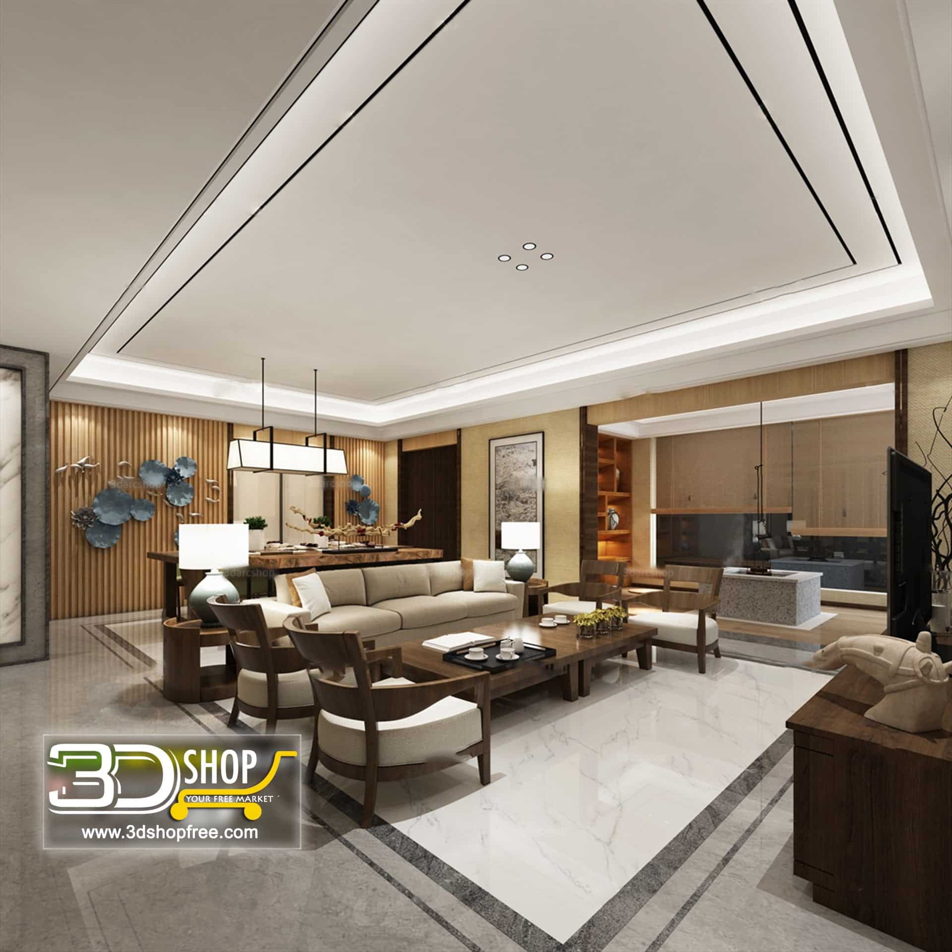 3d max, 3d model, 3dshop, Chinese style, Free download, Interior Design, Living, V-ray, Living Room