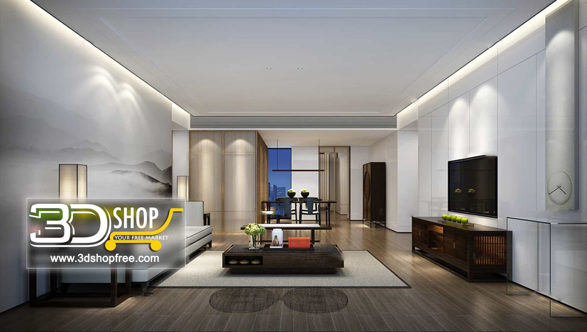 3d max, 3d model, 3dshop, Chinese style, Free download, Interior Design, Living, V-ray, Living Room