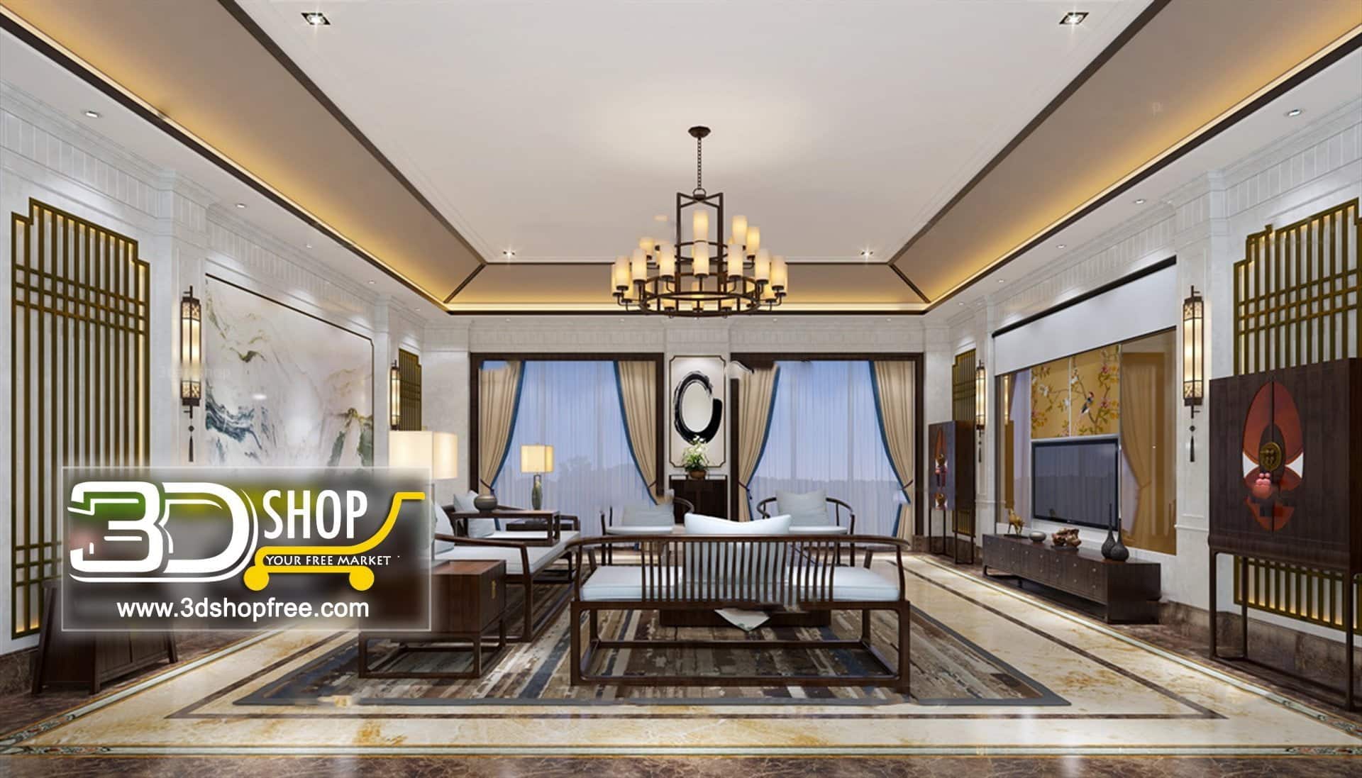 3d max, 3d model, 3dshop, Chinese style, Free download, Home Decor, Interior Design, Interior Scenes, Living, Living Room, V-ray