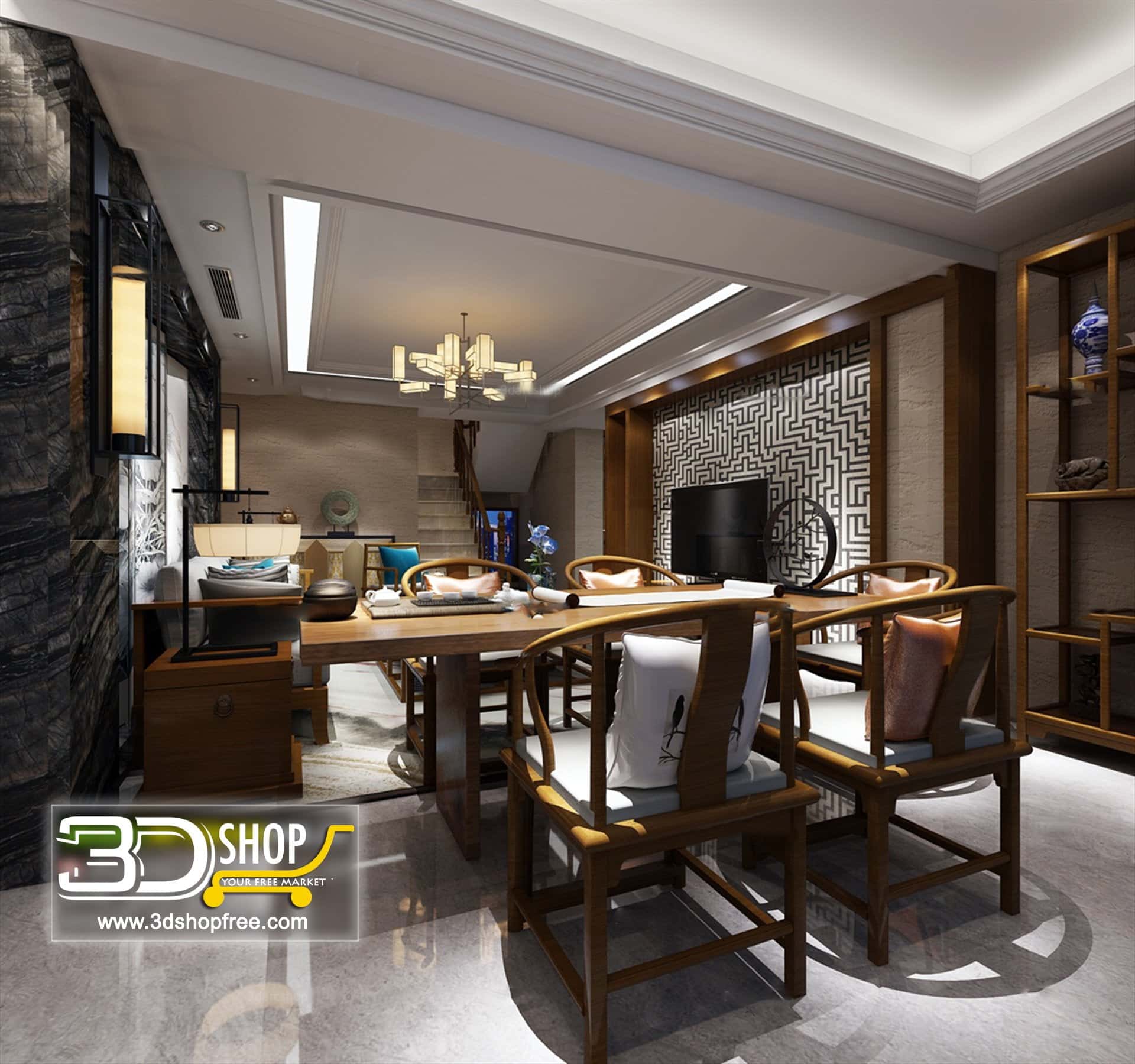 3d max, 3d model, 3dshop, Chinese style, Free download, Home Decor, Interior Design, Interior Scenes, Living, Living Room, V-ray