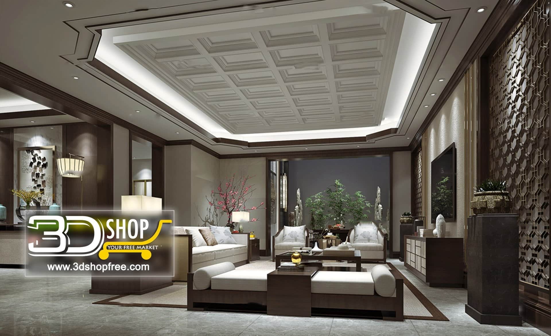 3d max, 3d model, 3dshop, Chinese style, Free download, Home Decor, Interior Design, Interior Scenes, Living, Living Room, V-ray