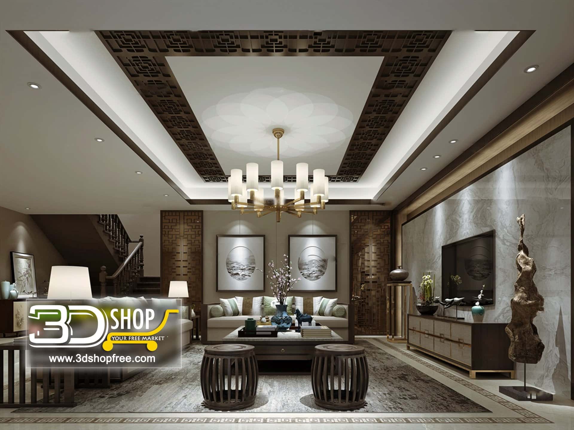3d max, 3d model, 3dshop, Chinese style, Free download, Home Decor, Interior Design, Interior Scenes, Living, Living Room, V-ray