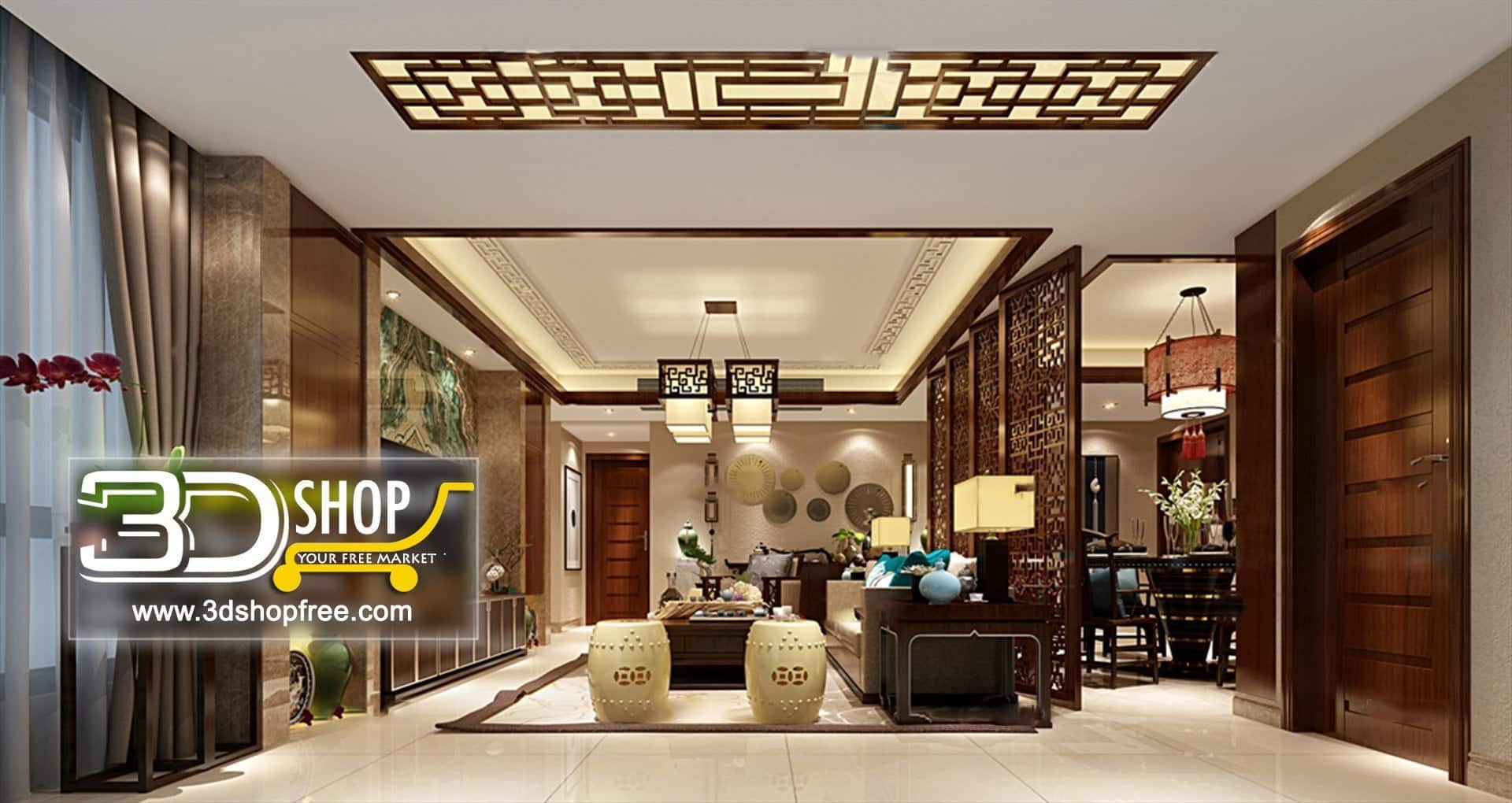 3d max, 3d model, 3dshop, Chinese style, Free download, Home Decor, Interior Design, Interior Scenes, Living, Living Room, V-ray