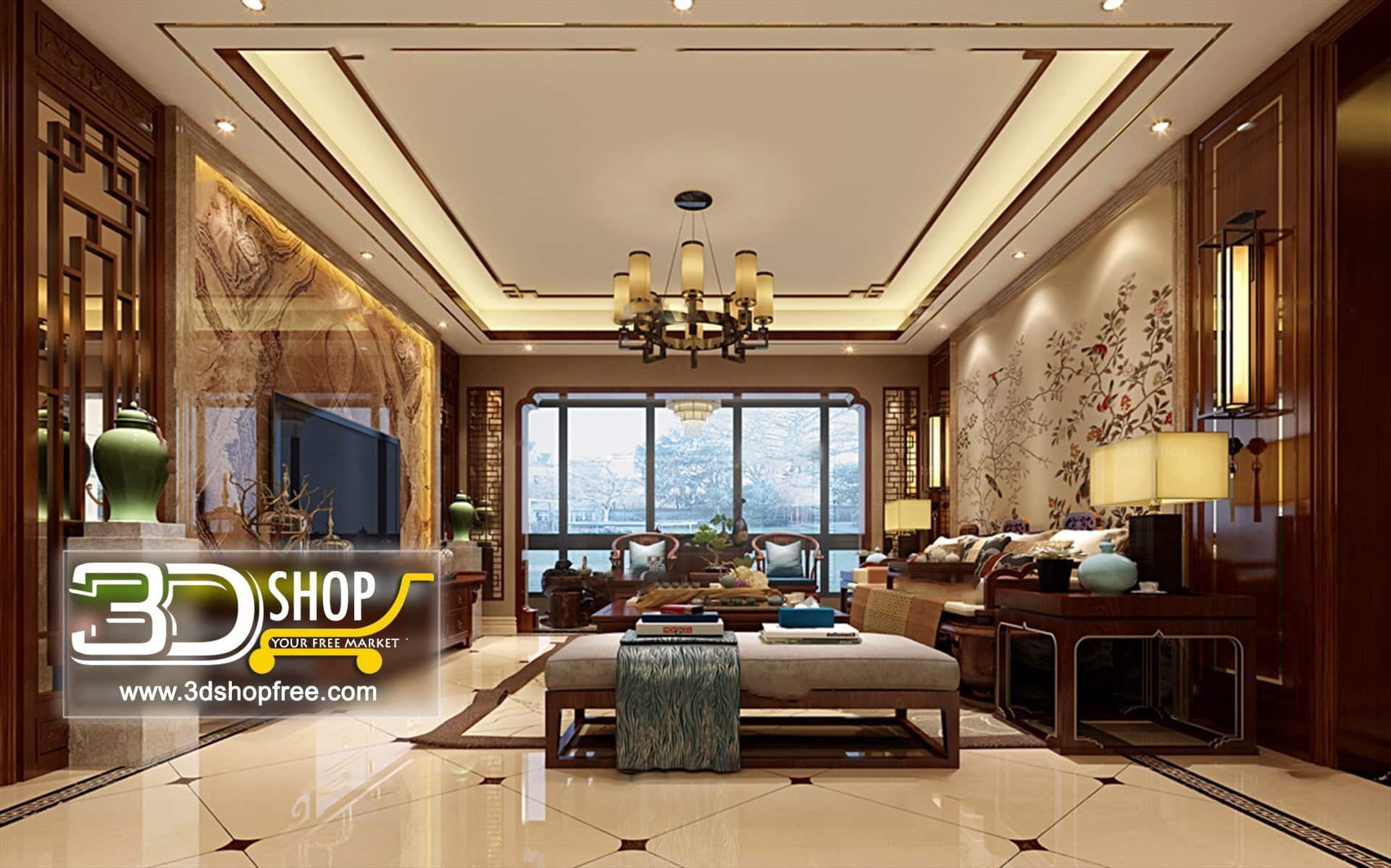 3d max, 3d model, 3dshop, Chinese style, Free download, Home Decor, Interior Design, Interior Scenes, Living, Living Room, V-ray
