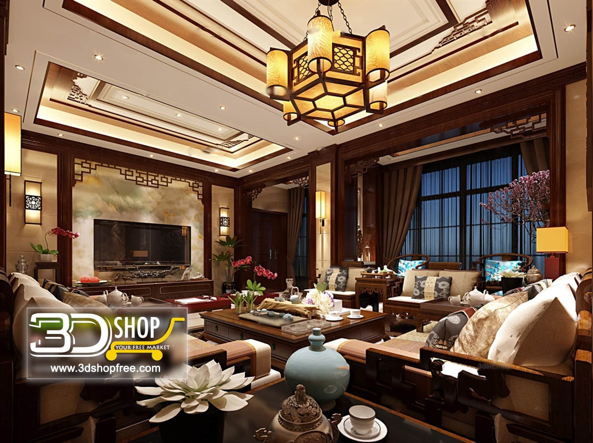 3d max, 3d model, 3dshop, Chinese style, Free download, Home Decor, Interior Design, Interior Scenes, Living, Living Room, V-ray