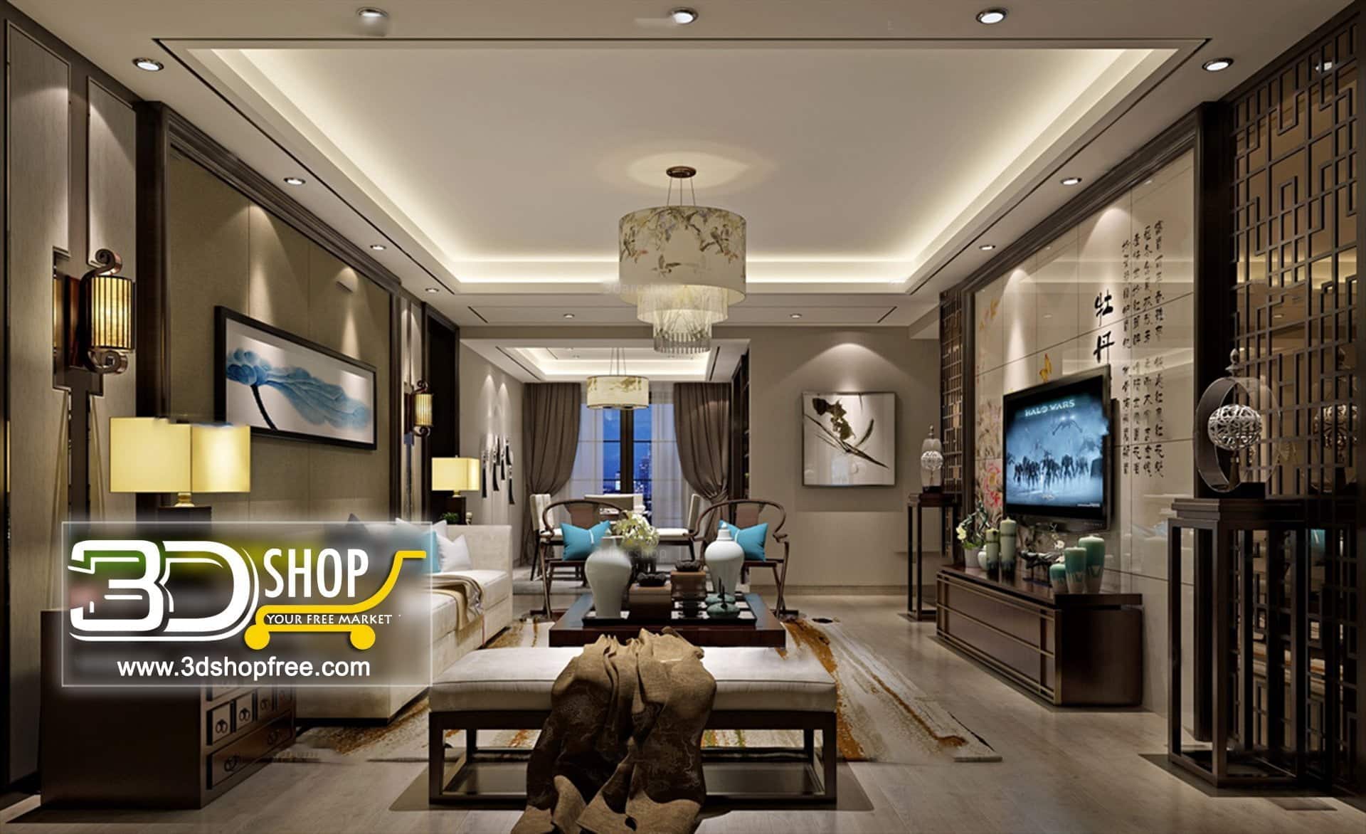 3d max, 3d model, 3dshop, Chinese style, Free download, Home Decor, Interior Design, Interior Scenes, Living, Living Room, V-ray