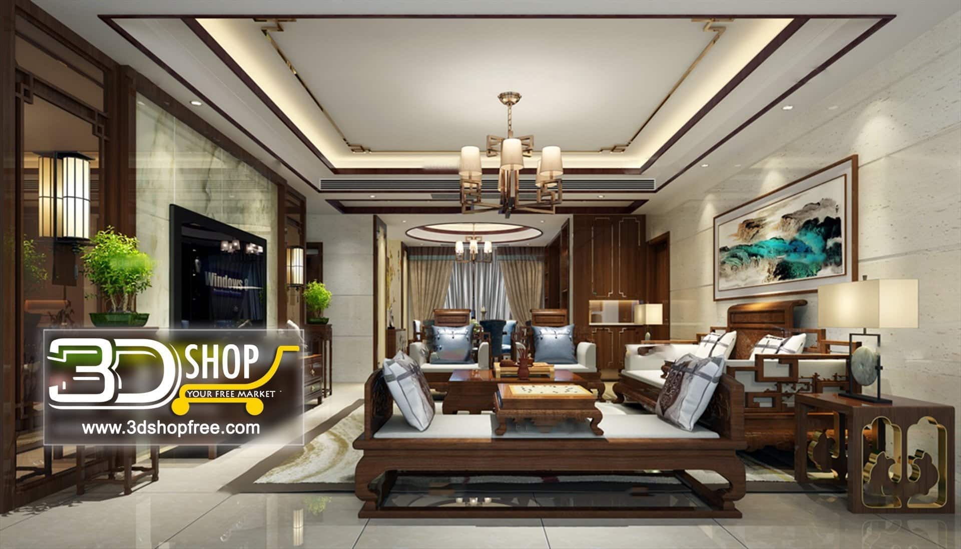 3d max, 3d model, 3dshop, Chinese style, Free download, Home Decor, Interior Design, Interior Scenes, Living, Living Room, V-ray