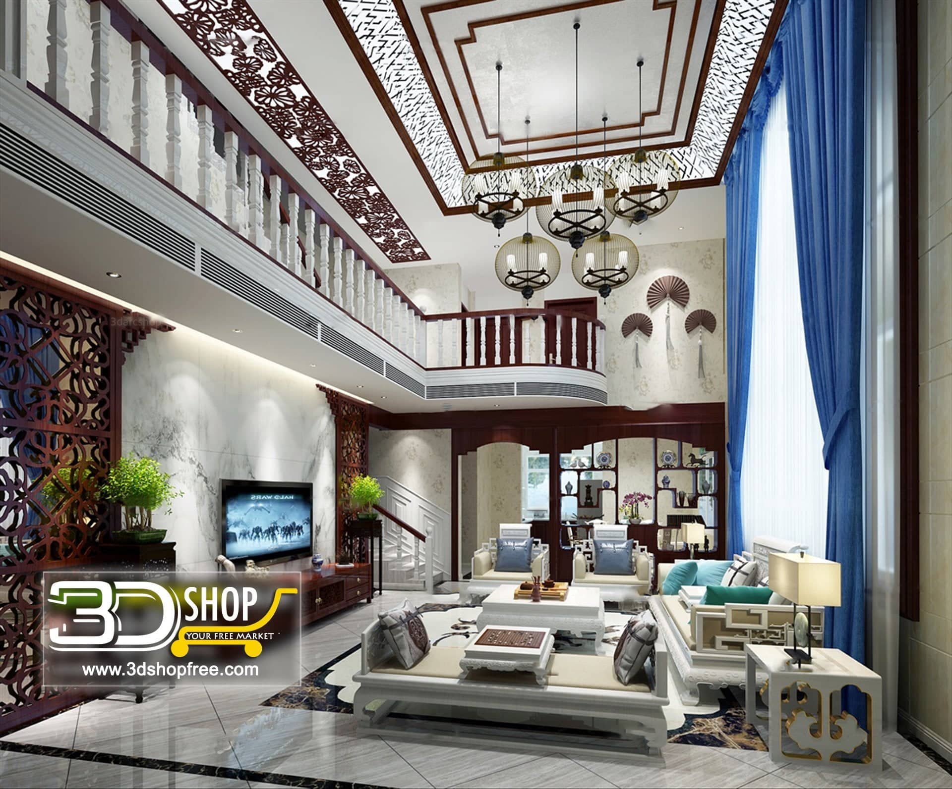 3d max, 3d model, 3dshop, Chinese style, Free download, Home Decor, Interior Design, Interior Scenes, Living, Living Room, V-ray