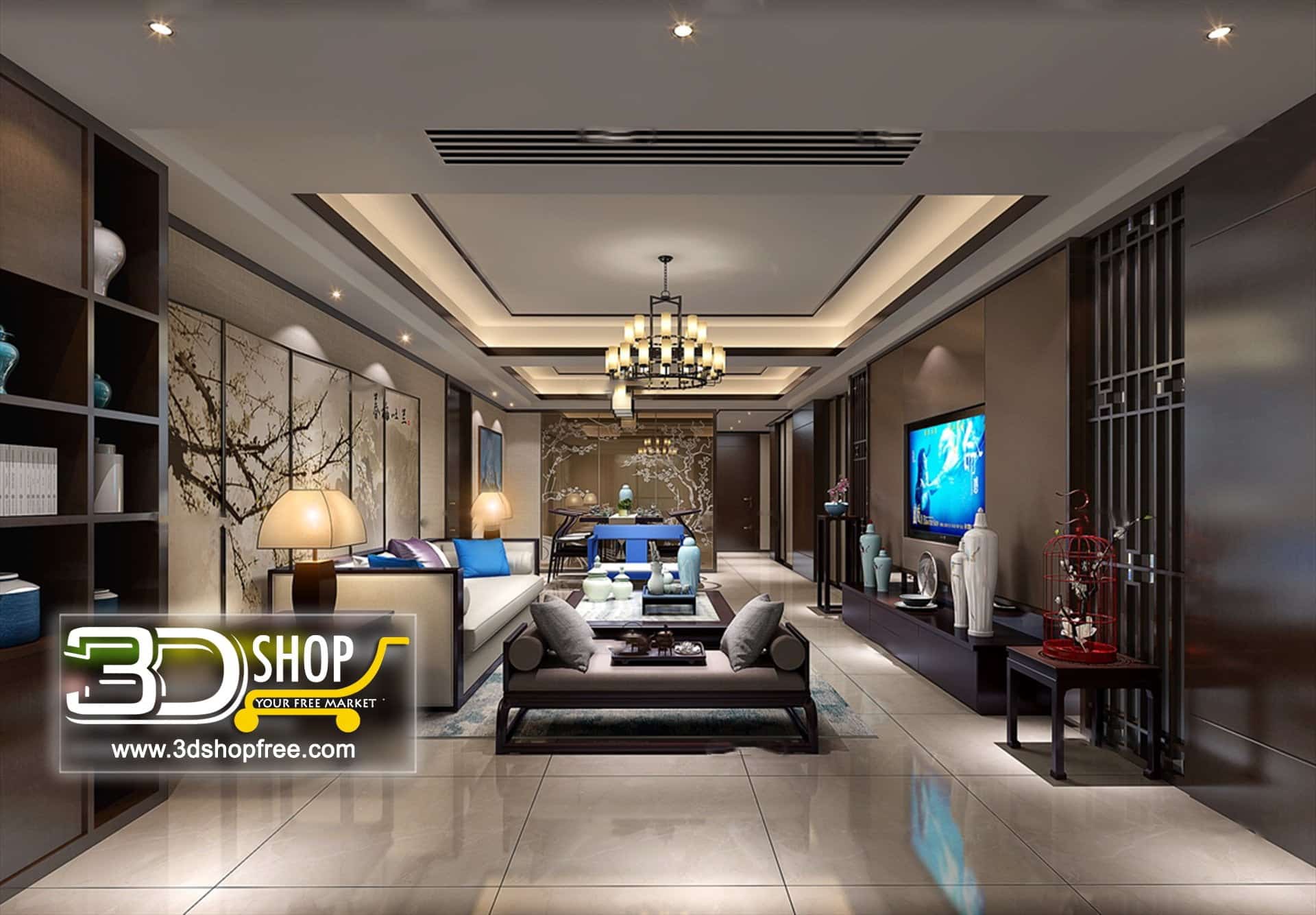 3dmax, 3dmodel, 3dshop, Free download, Interior Design, Living, V-ray, Chinese Style, Living Room, Interior Scenes, Home Decor