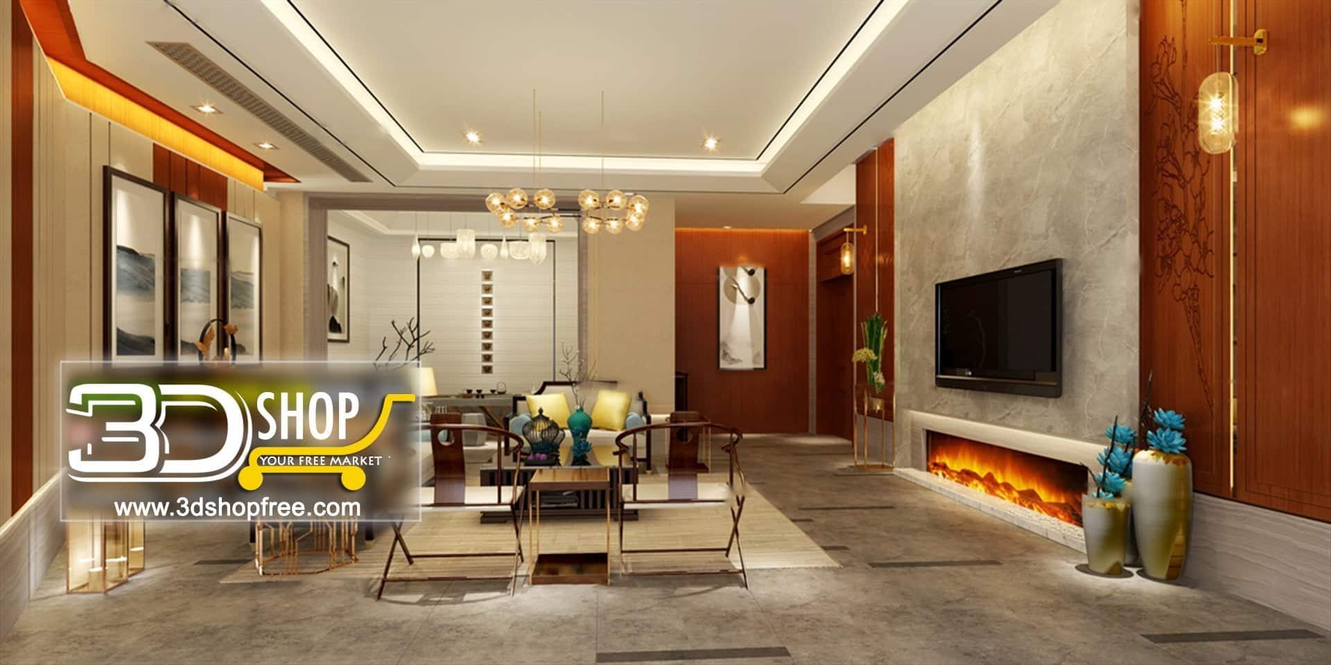 3d max, 3d model, 3dshop, Chinese style, Free download, Home Decor, Interior Design, Interior Scenes, Living, Living Room, V-ray