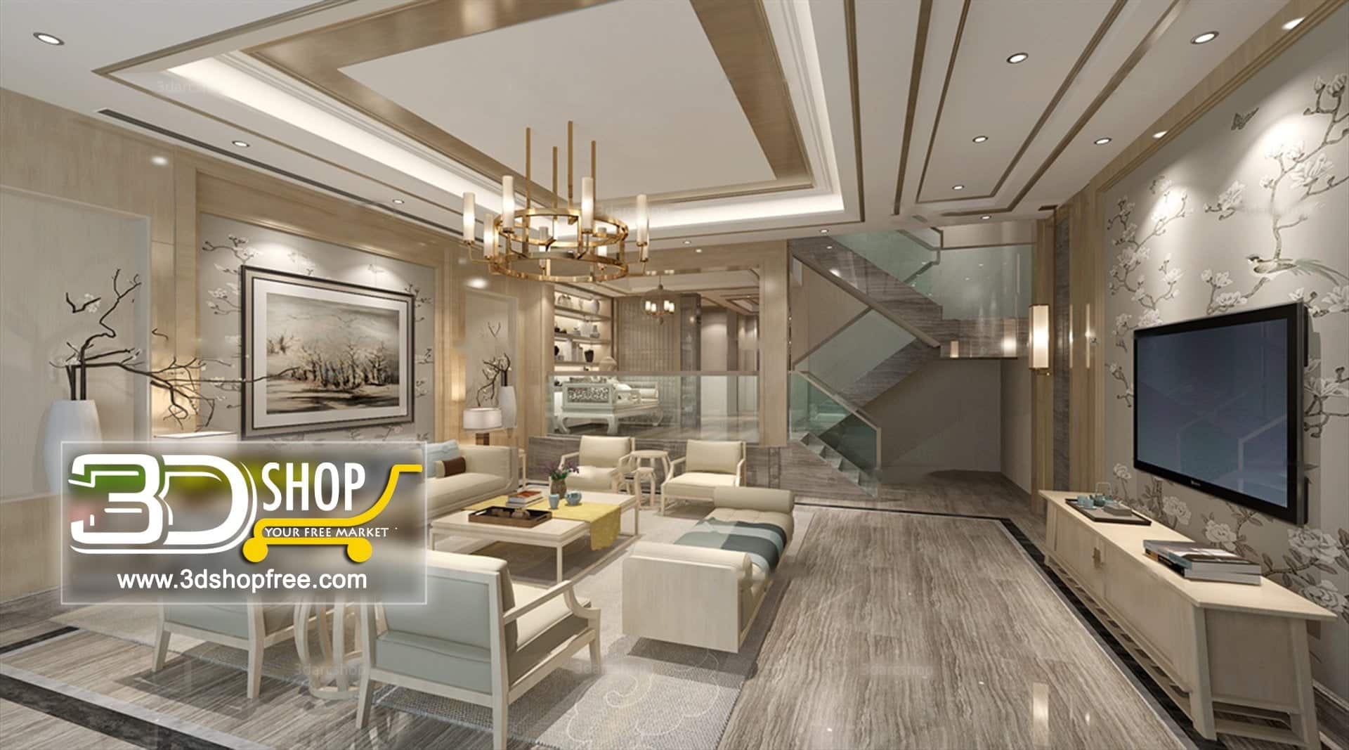 3d max, 3d model, 3dshop, Chinese style, Free download, Home Decor, Interior Design, Interior Scenes, Living, Living Room, V-ray