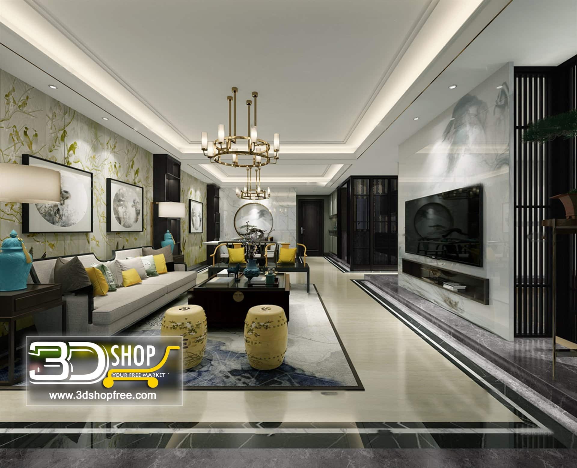 3d max, 3d model, 3dshop, Chinese style, Free download, Home Decor, Interior Design, Interior Scenes, Living, Living Room, V-ray