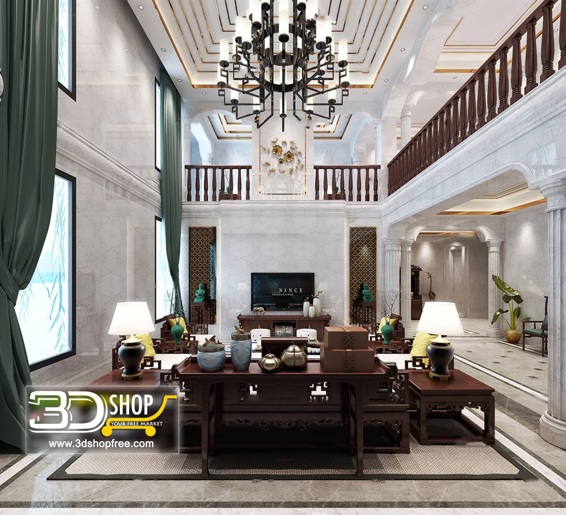 3d max, 3d model, 3dshop, Chinese style, Free download, Home Decor, Interior Design, Interior Scenes, Living, Living Room, V-ray