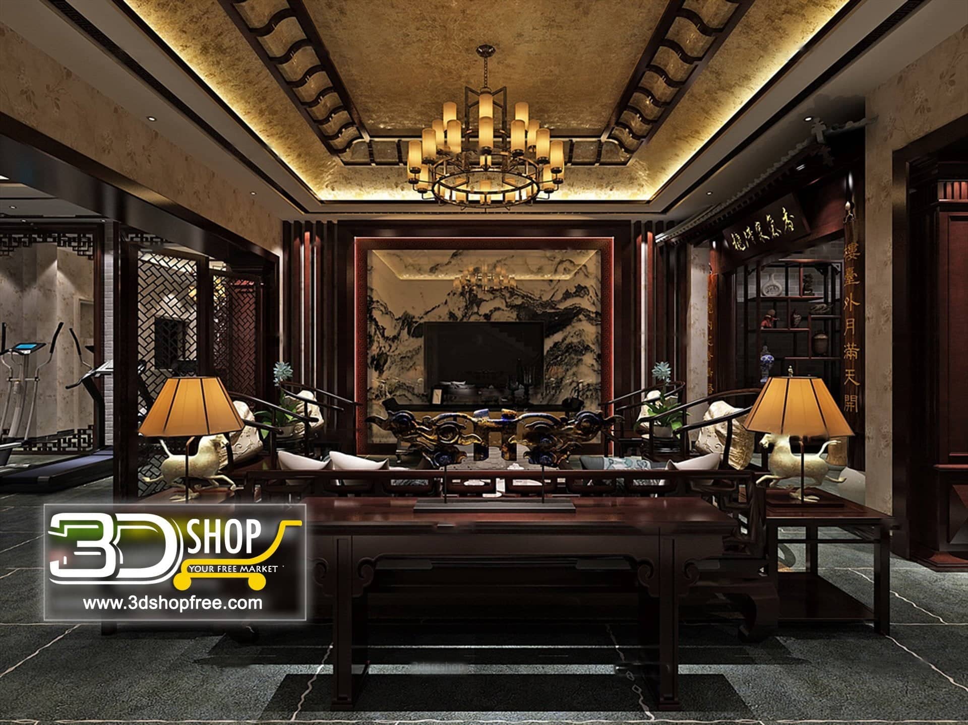 3dmax, 3dmodel, 3dshop, Free download, Interior Design, Living, V-ray, Chinese Style, Living Room, Interior Scenes, Home Decor