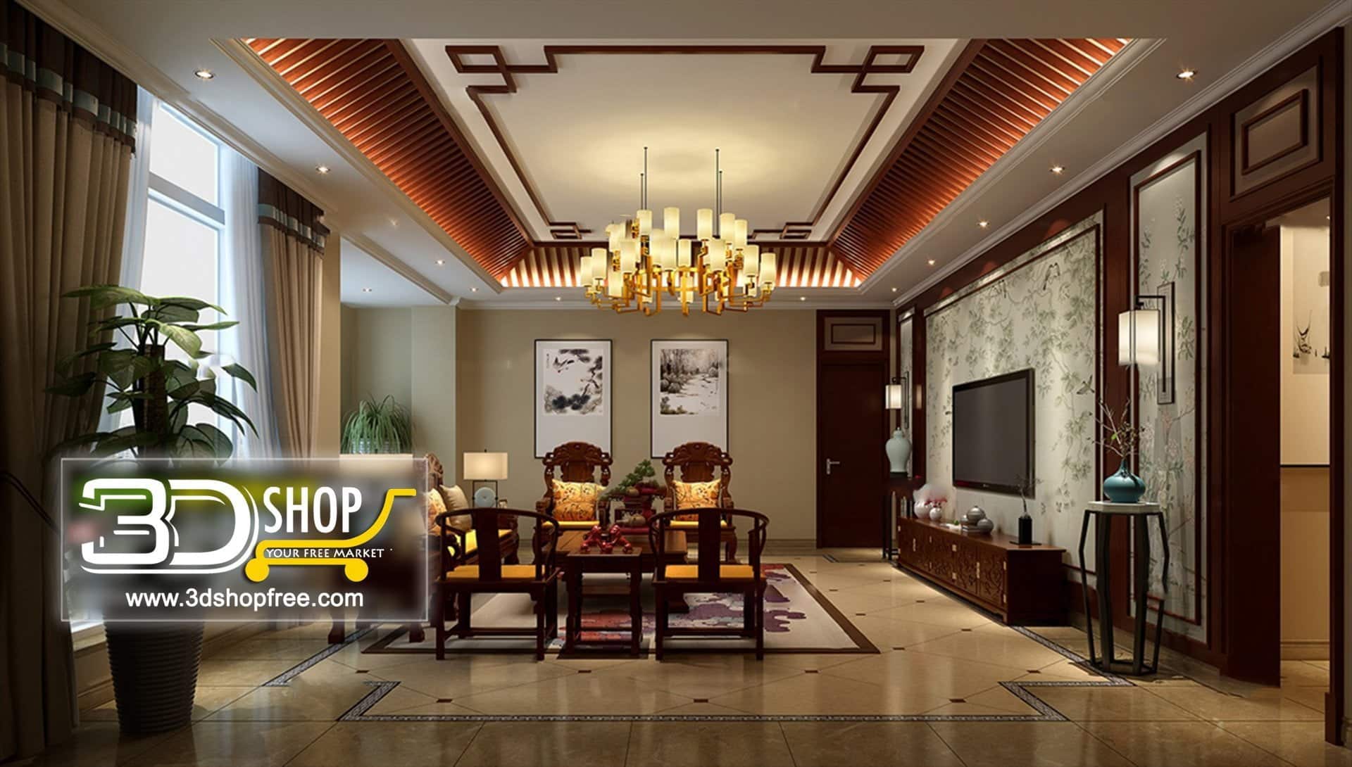 3dmax, 3dmodel, 3dshop, Free download, Interior Design, Living, V-ray, Chinese Style, Living Room, Interior Scenes, Home Decor