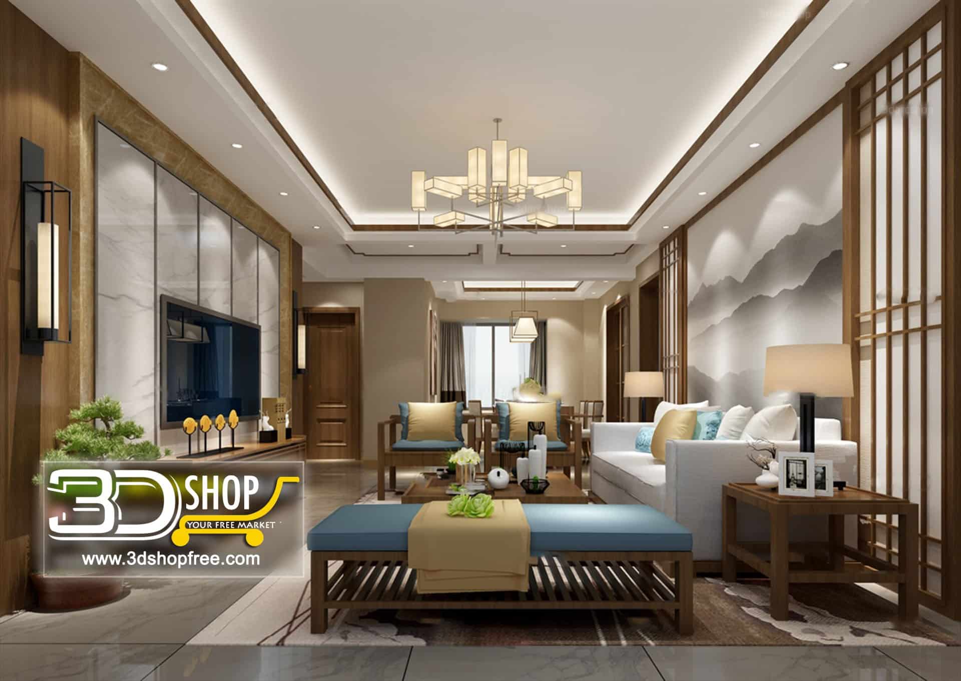 3d max, 3d model, 3dshop, Chinese style, Free download, Interior Design, Interior Scene Free Download, Interior Scenes, Living, Living Room, V-ray