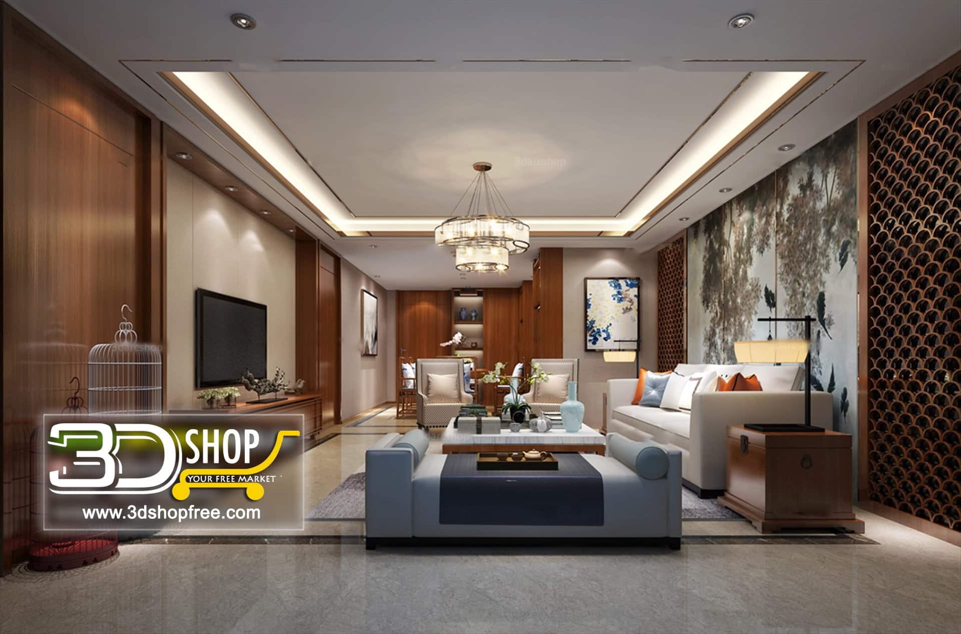 3d max, 3d model, 3dshop, Chinese style, Free download, Interior Design, Interior Scene Free Download, Interior Scenes, Living, Living Room, V-ray