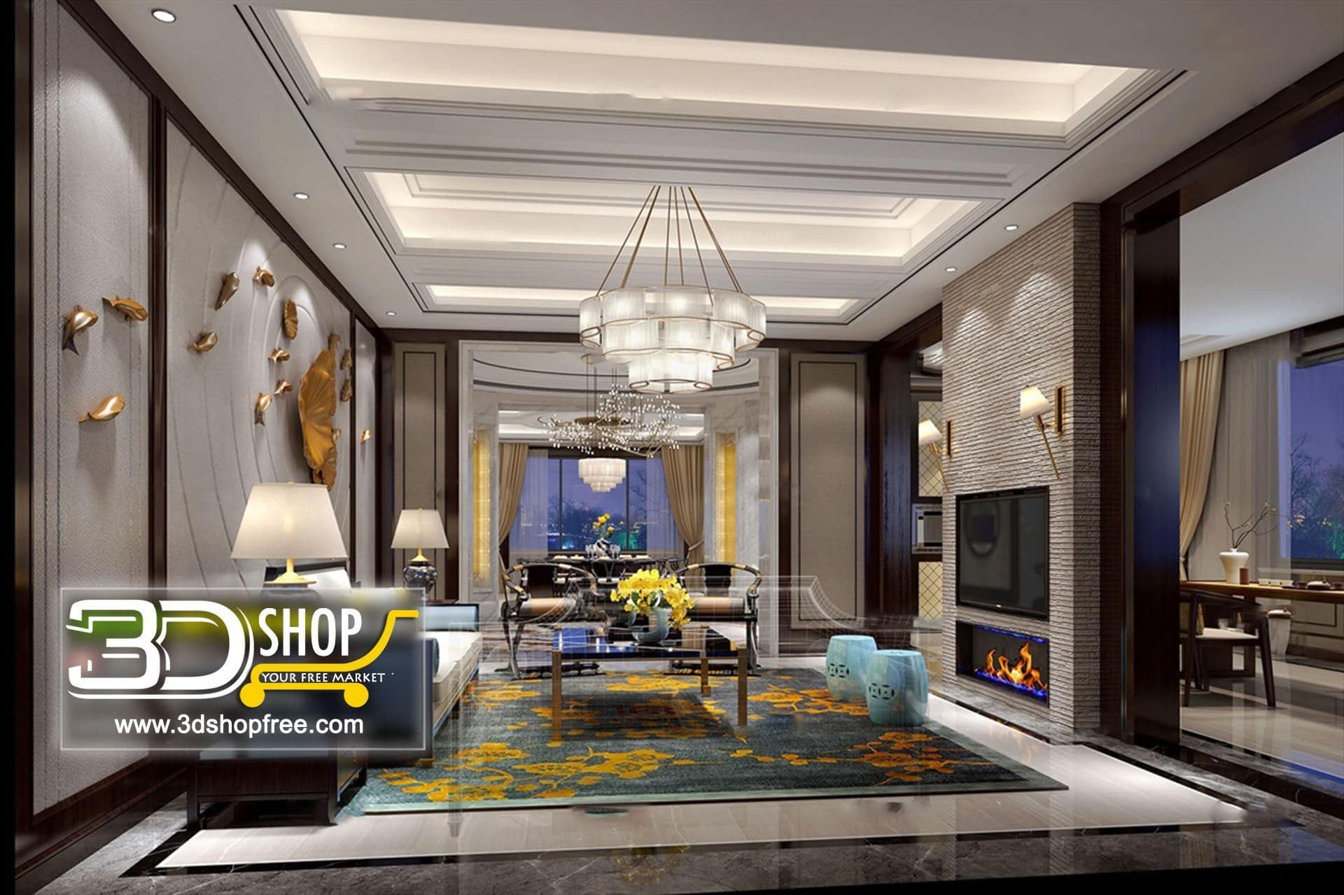 3d max, 3d model, 3dshop, Chinese style, Free download, Interior Design, Interior Scene Free Download, Interior Scenes, Living, Living Room, V-ray