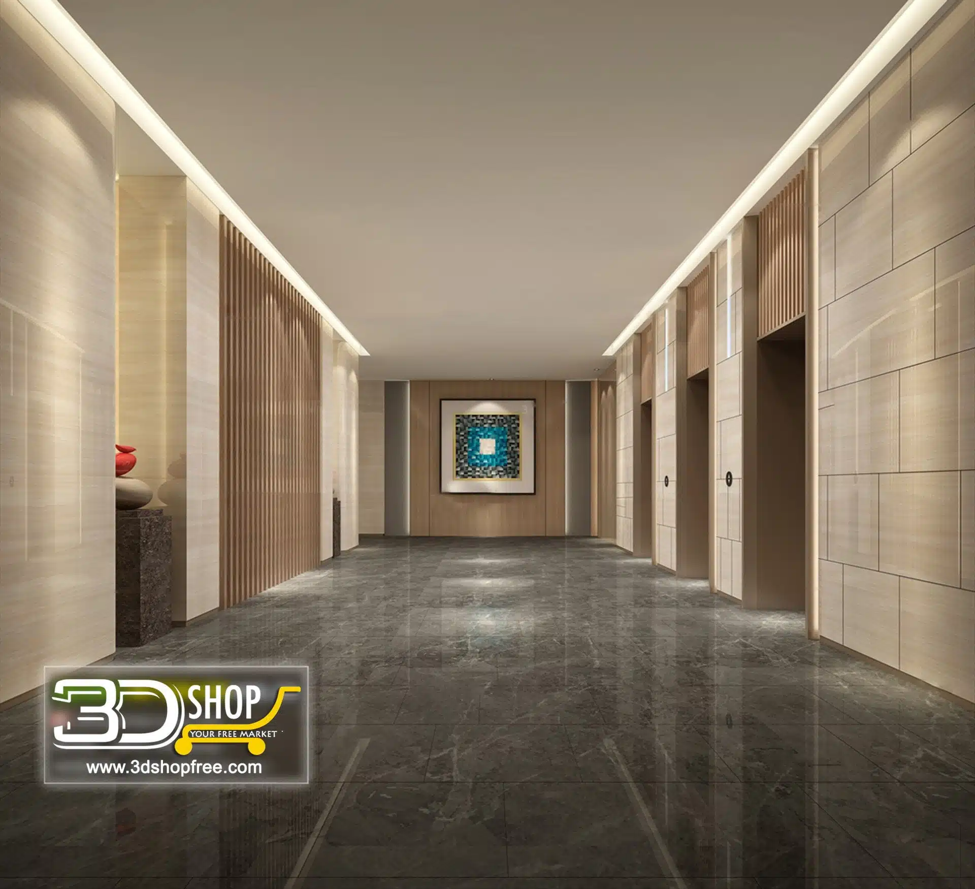 Elevator Lobby 3d Max Interior Scene 023 - 3dshopfree