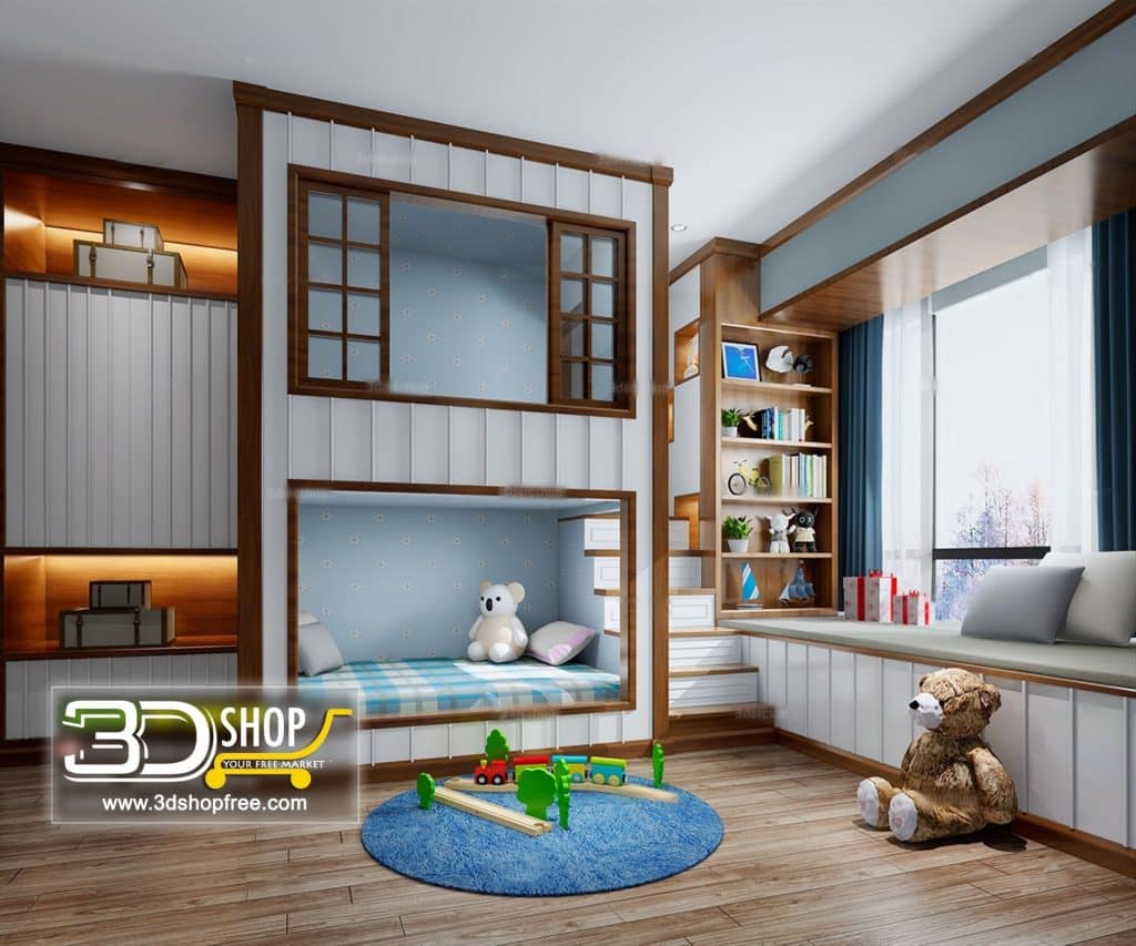 Kids Bedroom 3d Max Interior Scene 025 - 3DSHOPFREE.COM