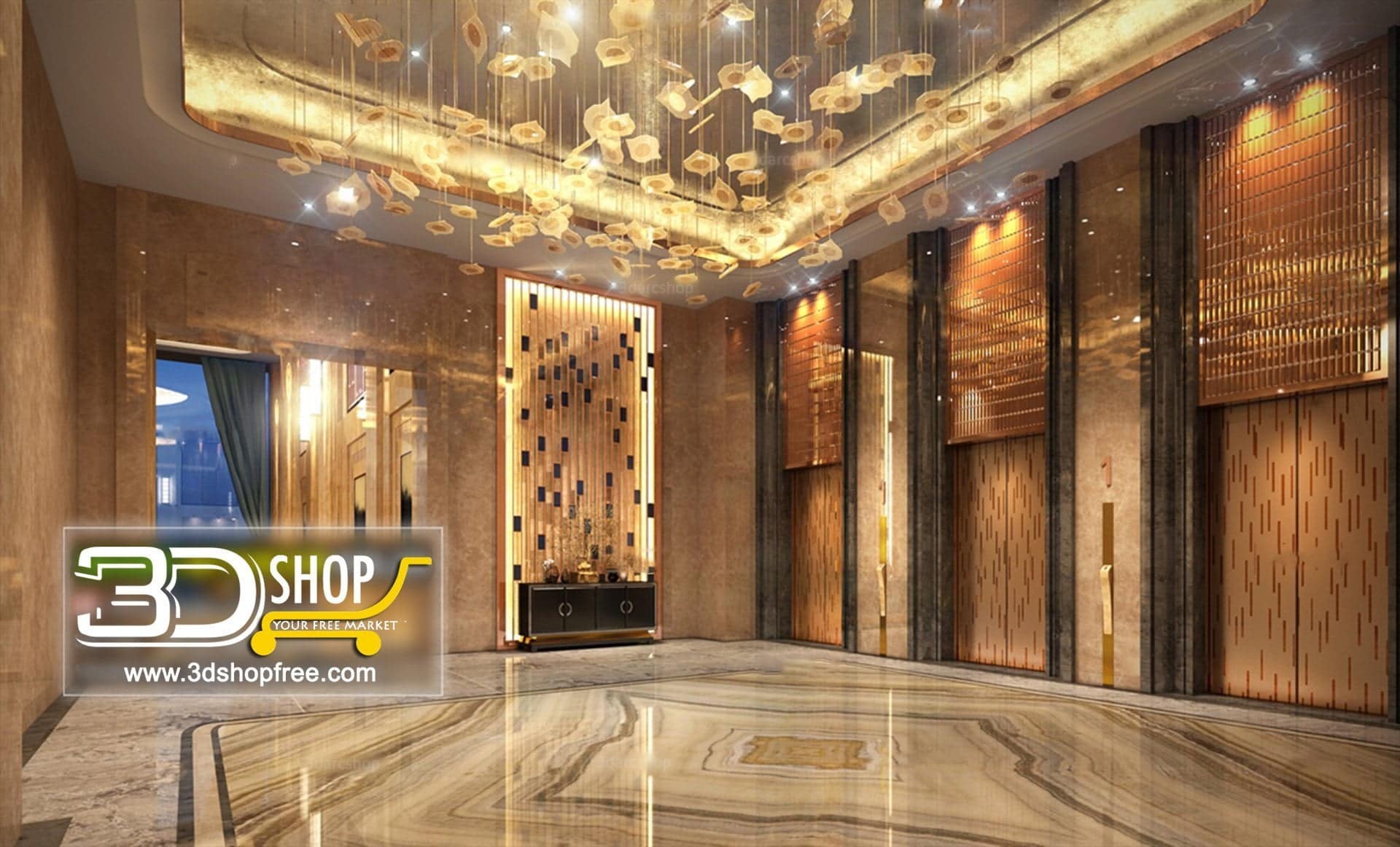 3d max, 3d model, 3dshop, Corona, Corridor, Elevator Lobby, Free download, hotel, Interior, Interior Design, Interior Scene, Interior Scene Free Download, Lobby, V-ray