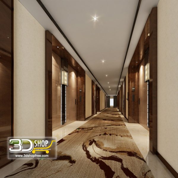Hotel Corridor  3d Max Interior Scene 034