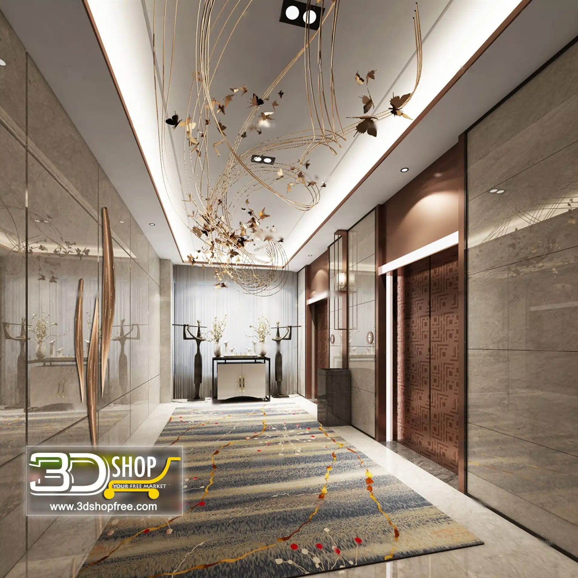 036 Elevator Lobby 3d Max Interior Scene – 3dshopfree