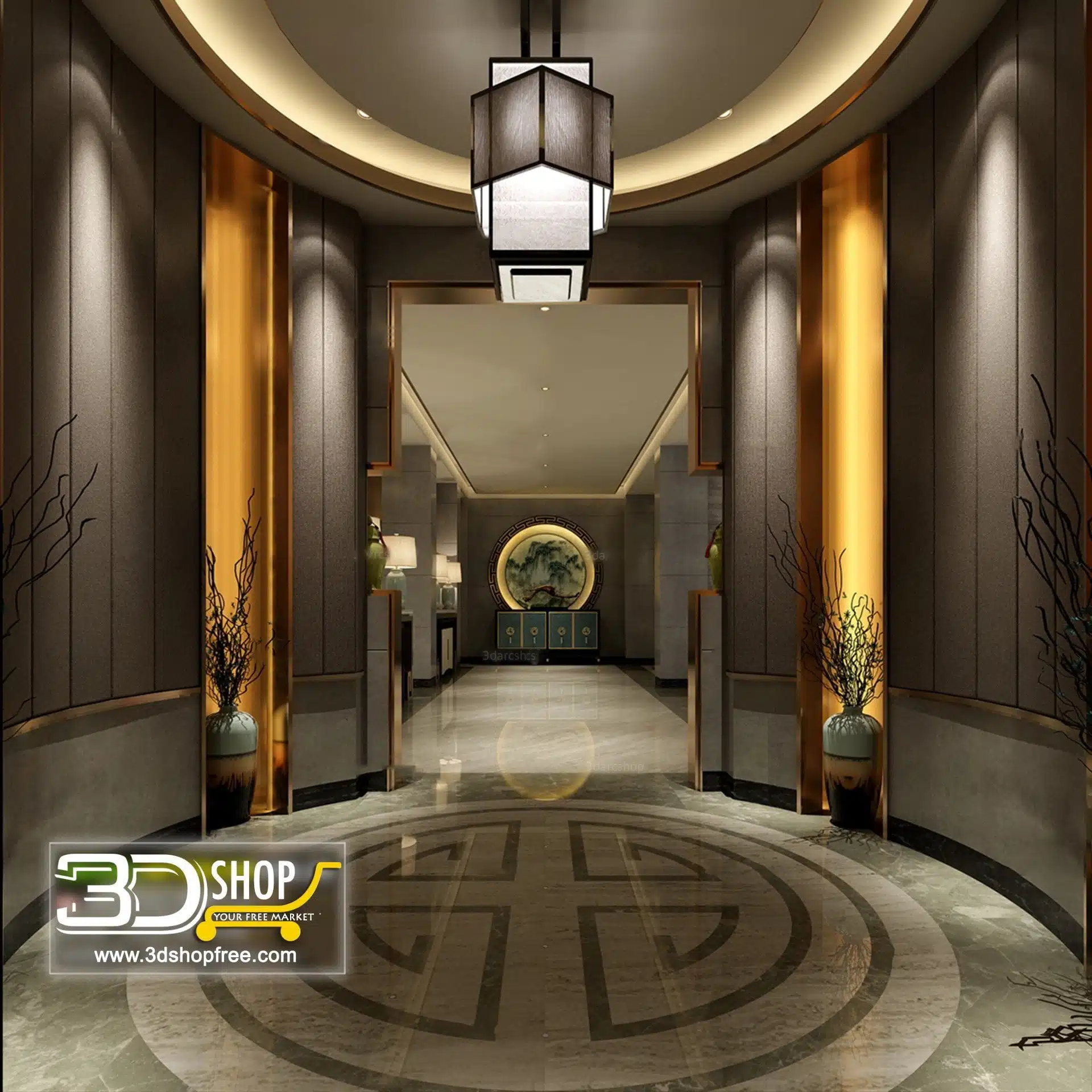 037 Elevator Lobby 3d Max Interior Scene – 3dshopfree
