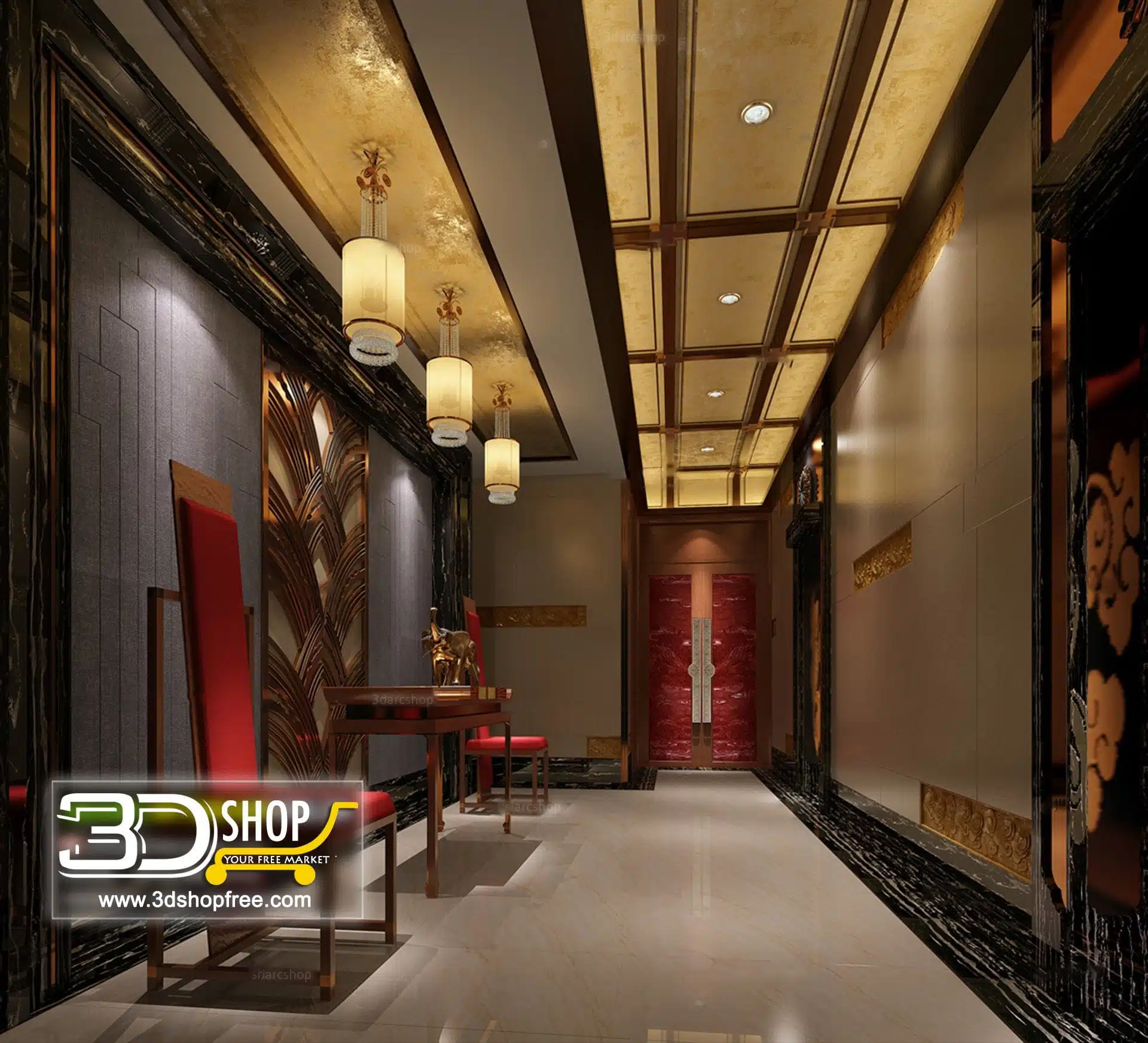 038 Elevator Lobby 3d Max Interior Scene – 3dshopfree