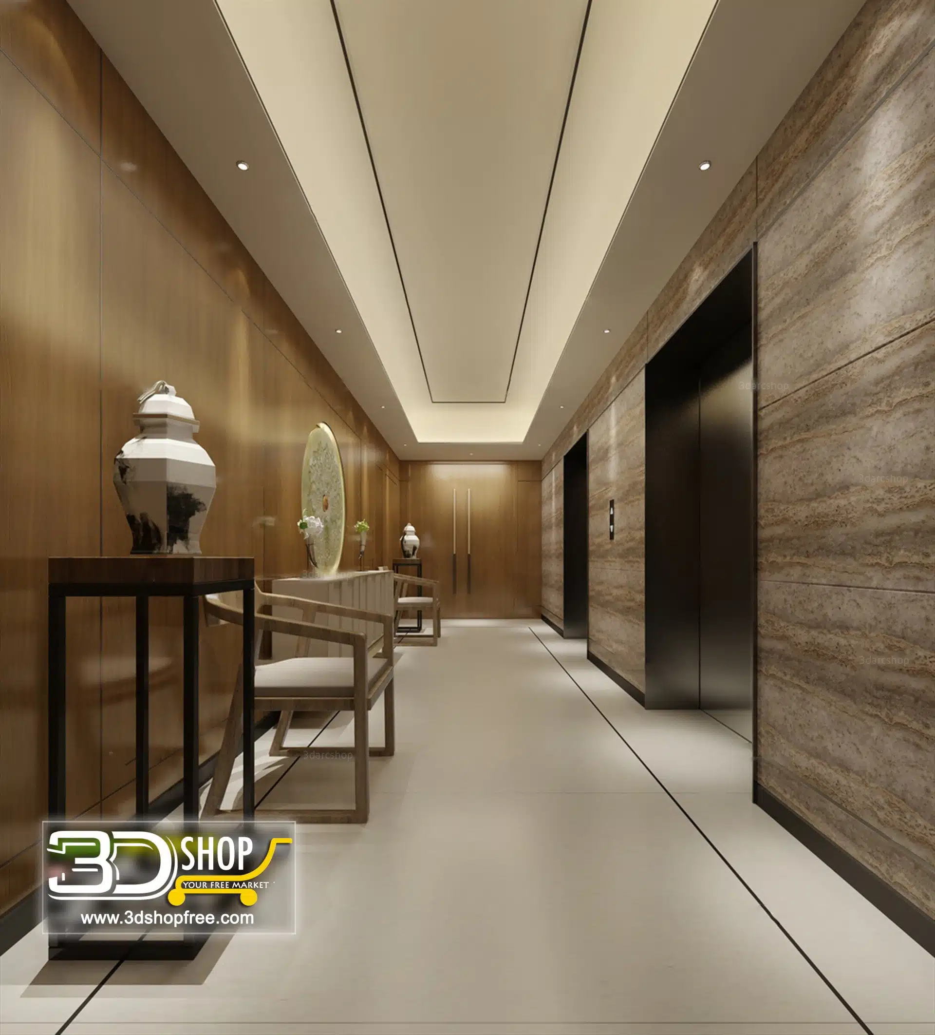 041 Elevator Lobby 3d Max Interior Scene – 3dshopfree