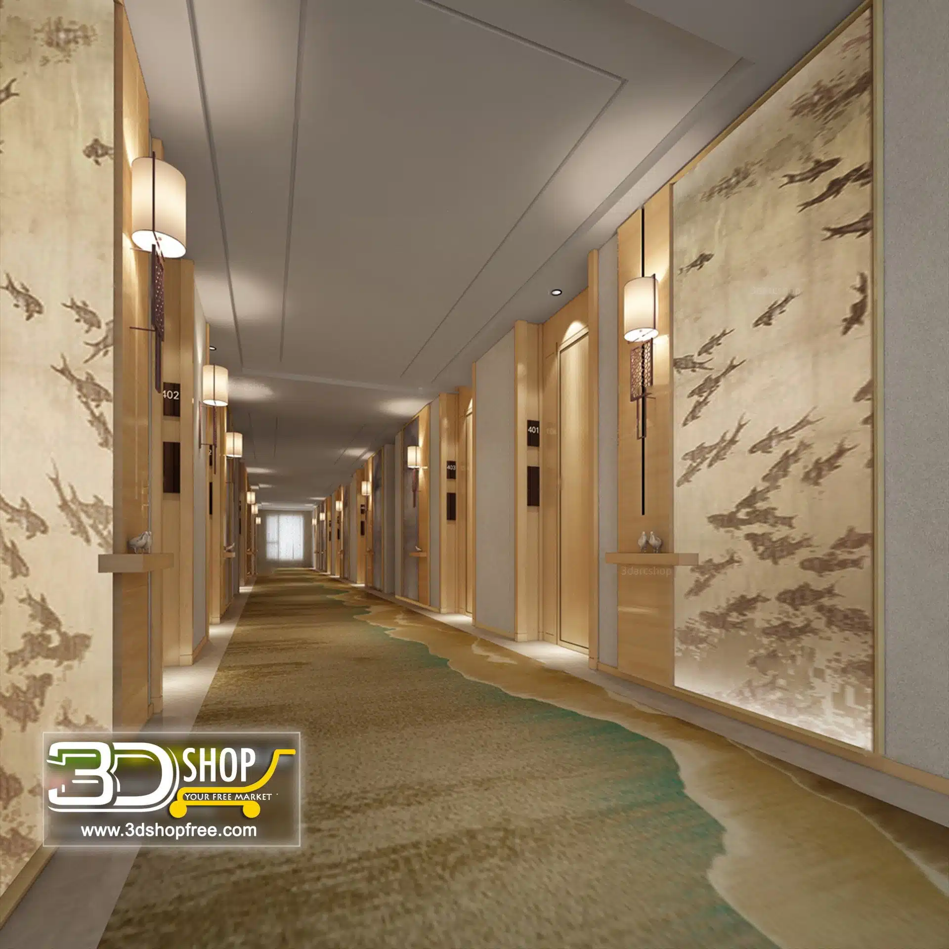 049 Hotel Corridor 3d Max Interior Scene – 3dshopfree