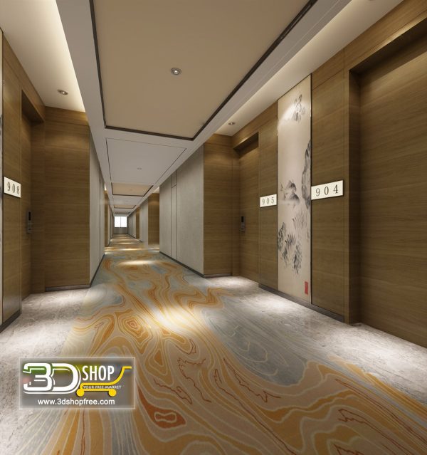 056 Hotel Corridor 3d Max Interior Scene
