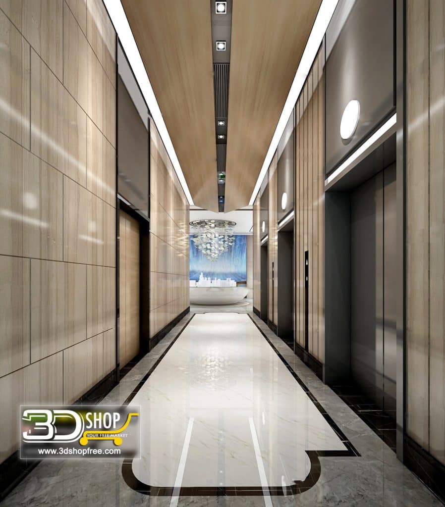 071 Elevator Lobby 3d Max Interior Scene - 3DSHOPFREE.COM