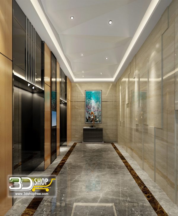 072 Elevator Lobby 3d Max Interior Scene
