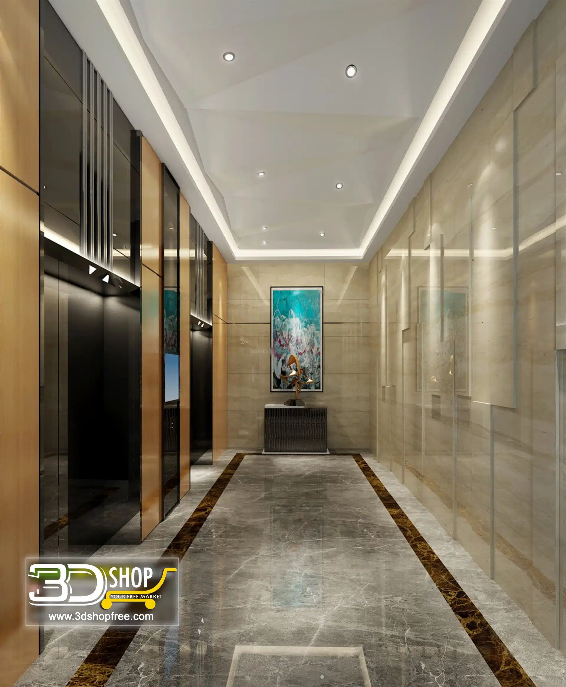 072 Elevator Lobby 3d Max Interior Scene – 3dshopfree