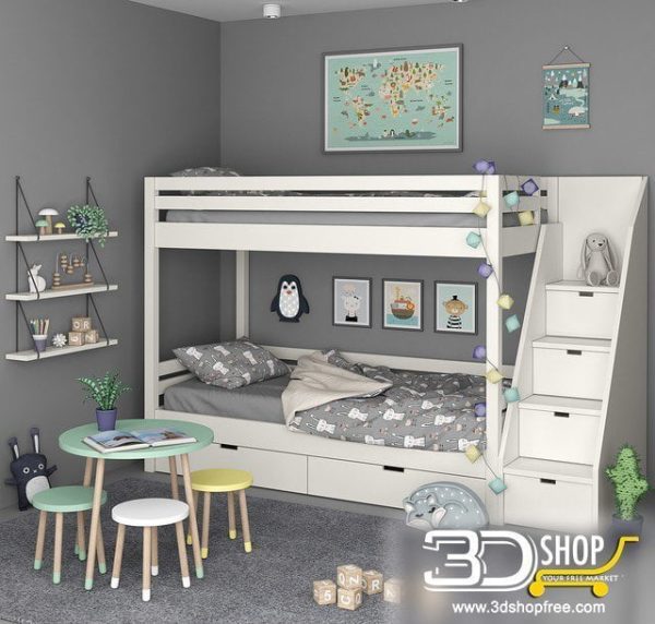 Kids Bed 3D Model 041