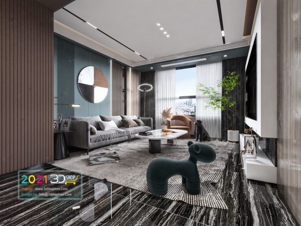 A024 Living Room Interior Scene V-Ray Render