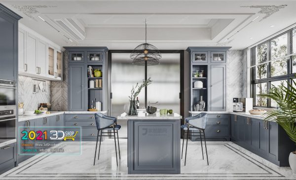Dining and Kitchen Interior Scene Corona Render C023