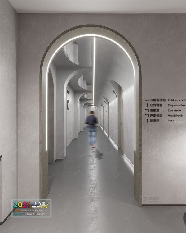 Corridor interior scene corona render C027