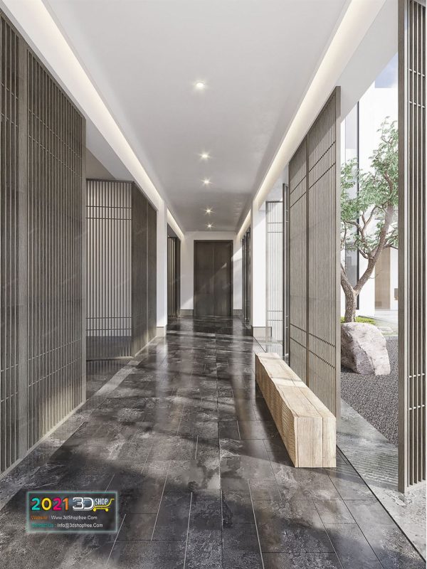 Corridor interior scene corona render C028